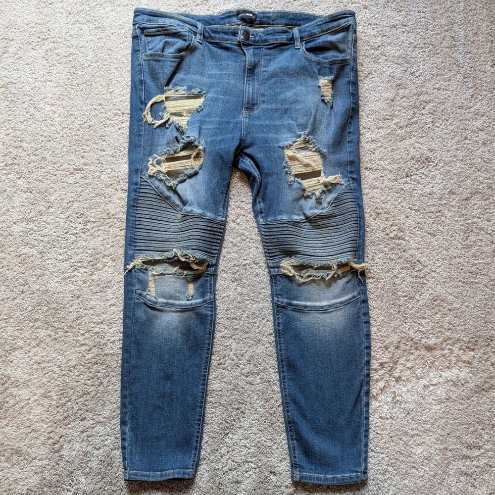 Fashion Nova Men Moto Jeans‎ Mens 42 Blue Distressed